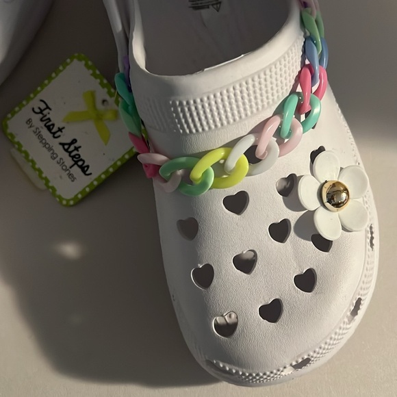 New First Steps Girls flower White Shoes Size 3 - Picture 5 of 12